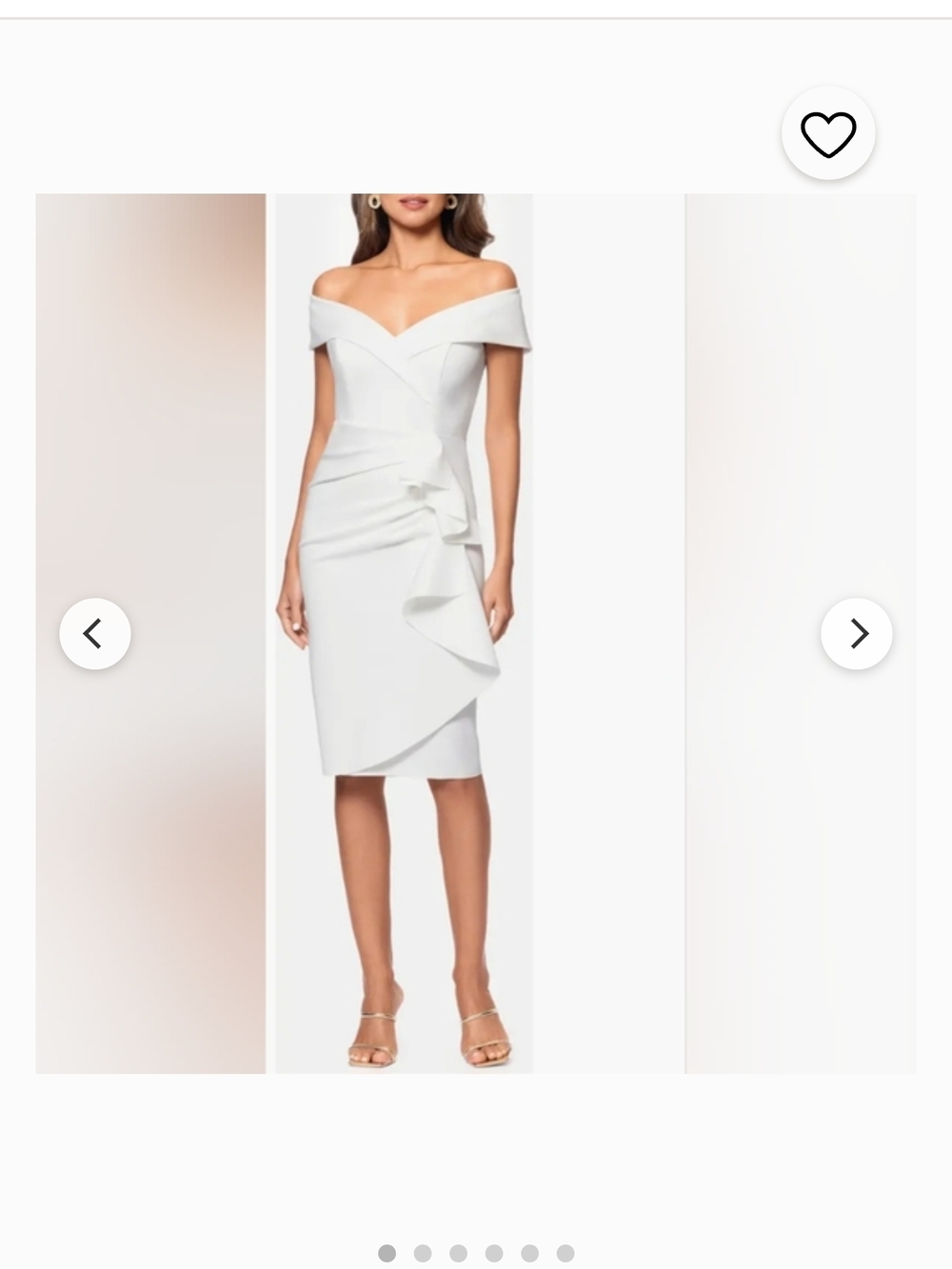 Xscape White Off-Shoulder Sheath Midi Dress with Cascade Ruffle